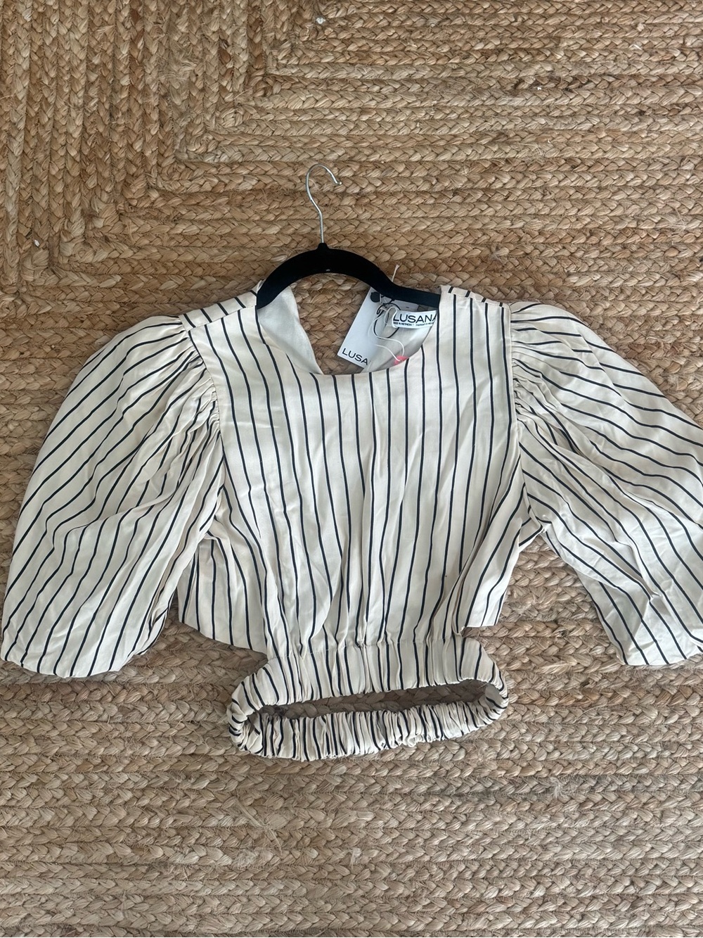 Celine Cream Top with Black Vertical Stripes
